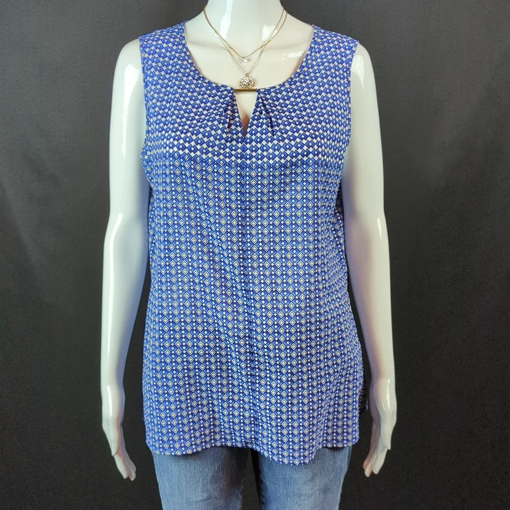 The Limited sz L Blue & White Sleeveless Geometric Print Top